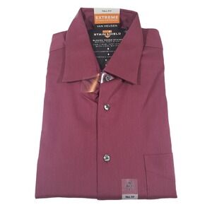 Van Heusen Mens Tall Fit Dress Shirt 16 36/37 Burgundy Stain Shield Wrinkle Free
